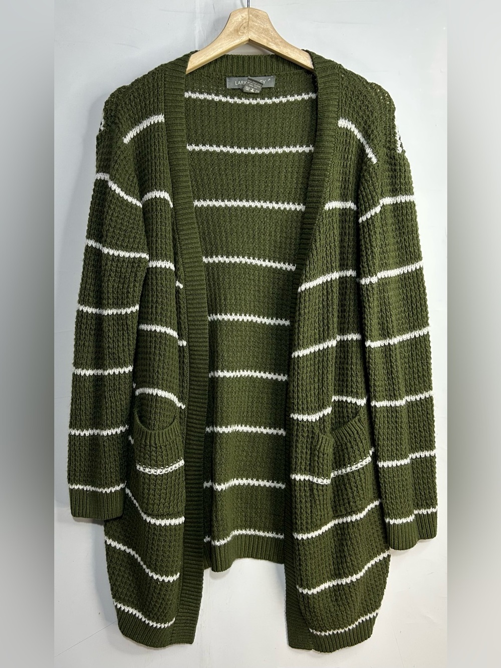 Lark + Grey Olive Green Striped Knit Cardigan Sweater XL